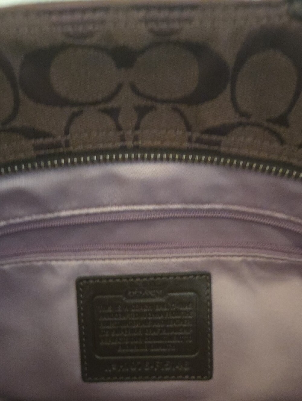 COACH Brown Signature Jacquard Tote with Leather Trim - Picture 7 of 9